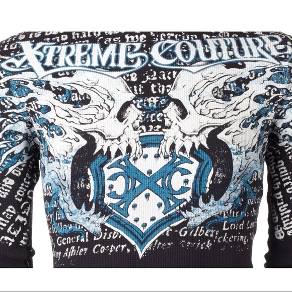 Xtreme Couture by Affliction Men's Thermal Shirt LIGHTNING Black Biker - Picture 5 of 7